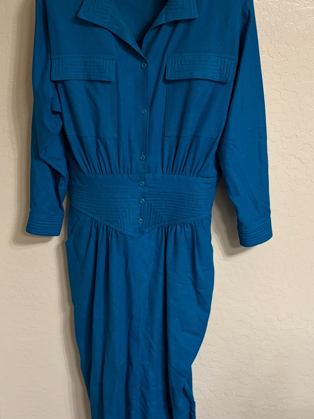 Vintage NaturElle 100% Silk Teal Midi Dress + Georgiou Scarf Set Size L - Picture 11 of 13